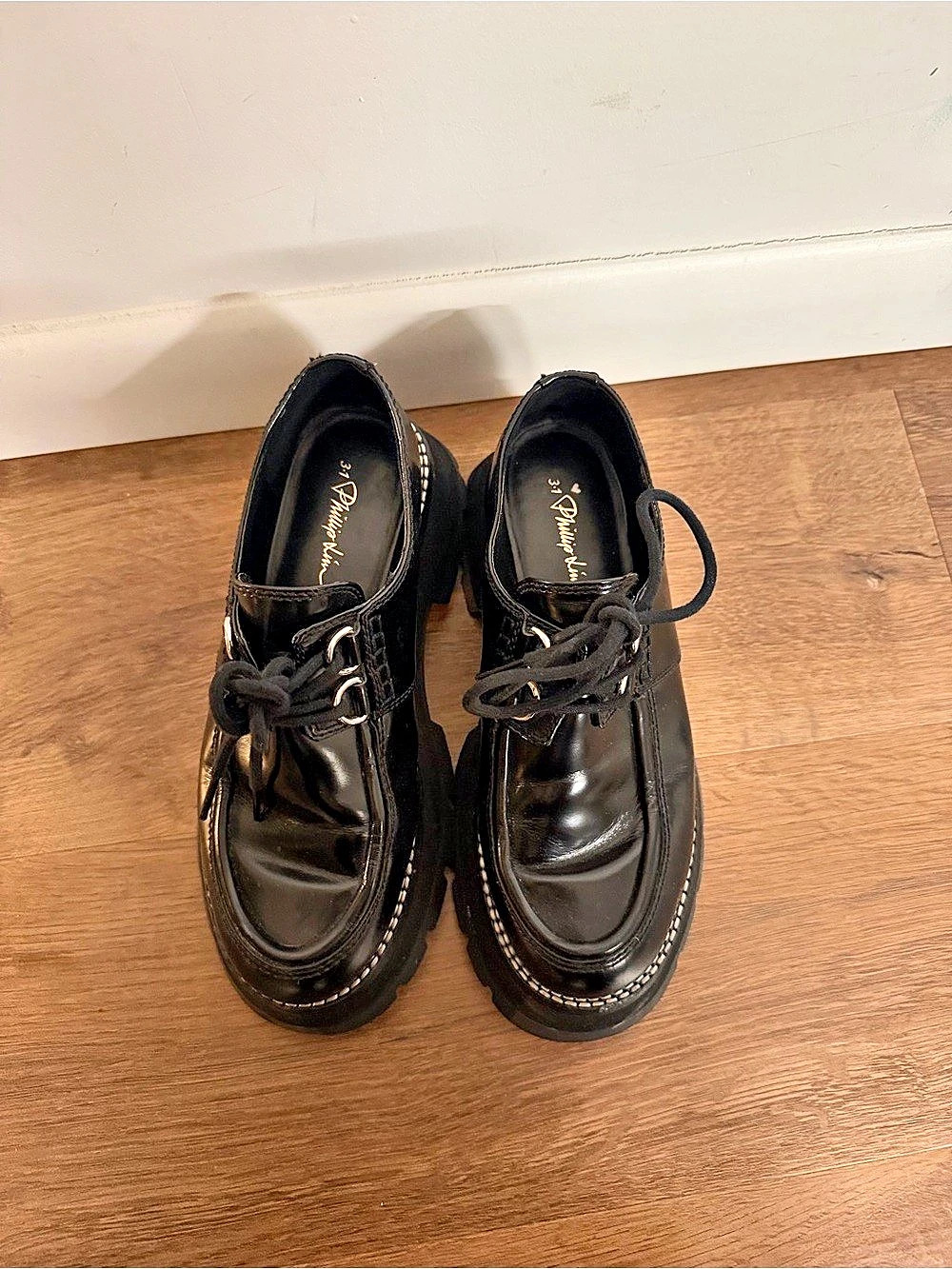 3.1 Phillip Lim Kate Lug Sole Oxford Black Platform Lace-Up Shoes